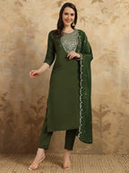 Elegant Viscose Chanderi Embroidered Suit Set with Nylon Chanderi Dupatta