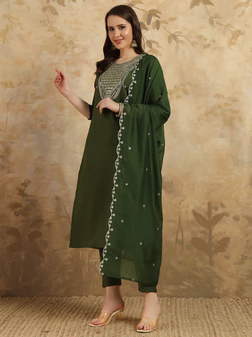 Elegant Viscose Chanderi Embroidered Suit Set with Nylon Chanderi Dupatta