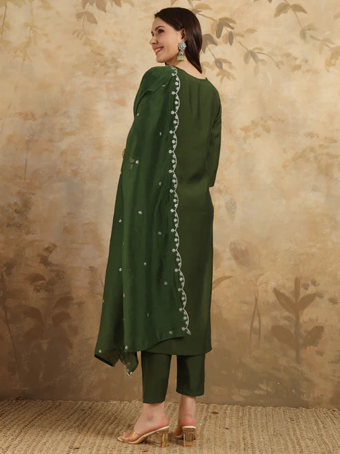 Elegant Viscose Chanderi Embroidered Suit Set with Nylon Chanderi Dupatta