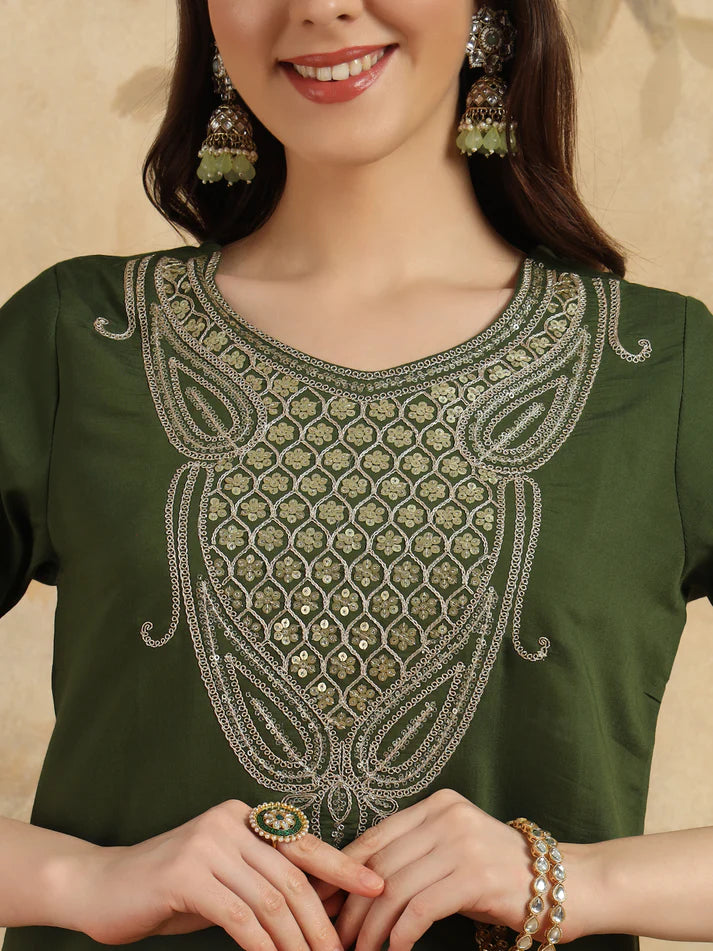 Elegant Viscose Chanderi Embroidered Suit Set with Nylon Chanderi Dupatta