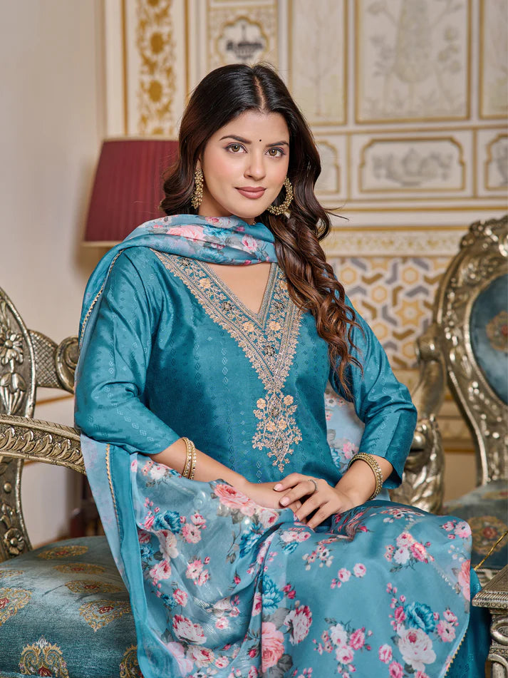 DIXZ FASHION  PRESENTING VISCOSE RAYON EMBROIDRED WORK KURTI SET