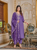 DIXZ FASHION  VISCOSE CHANDERI EMBROIDERED WORK KURTI SET