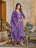 DIXZ FASHION  VISCOSE CHANDERI EMBROIDERED WORK KURTI SET