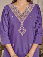 DIXZ FASHION  VISCOSE CHANDERI EMBROIDERED WORK KURTI SET