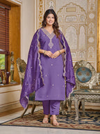 DIXZ FASHION  VISCOSE CHANDERI EMBROIDERED WORK KURTI SET