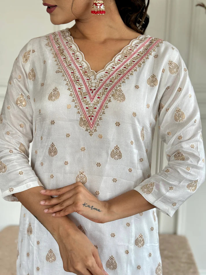 DIXZ FASHION JEQUARD WITH EMBROIDERED WORK KURTA SET