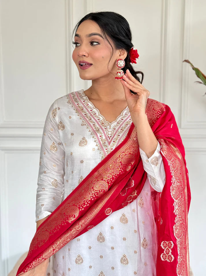 DIXZ FASHION JEQUARD WITH EMBROIDERED WORK KURTA SET
