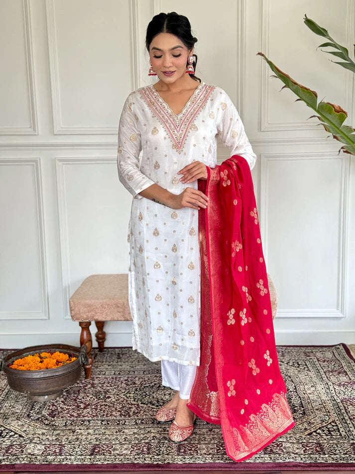 DIXZ FASHION JEQUARD WITH EMBROIDERED WORK KURTA SET