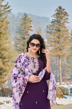 Dixz Fashion Women's Embroidered Viscose Chanderi Kurti Set with Teby Dupatta