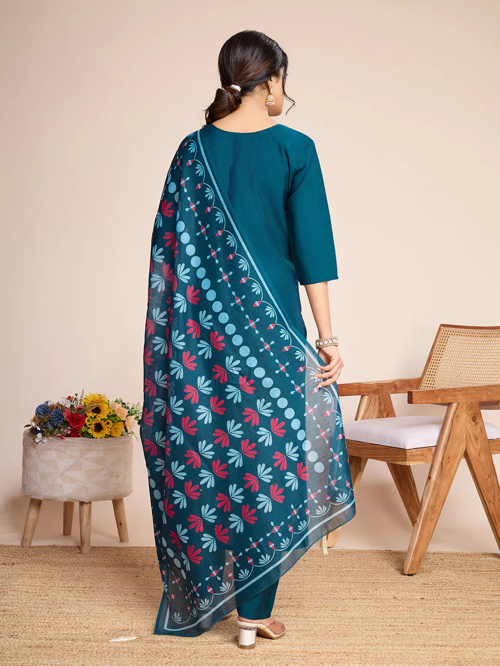 Dixz Fashion Embroidery with Hand Mirror Work blue kurti