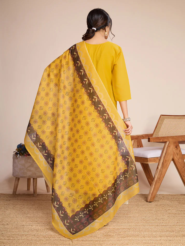 Dixz Fashion Embroidery with Hand Mirror Work yellow kurti