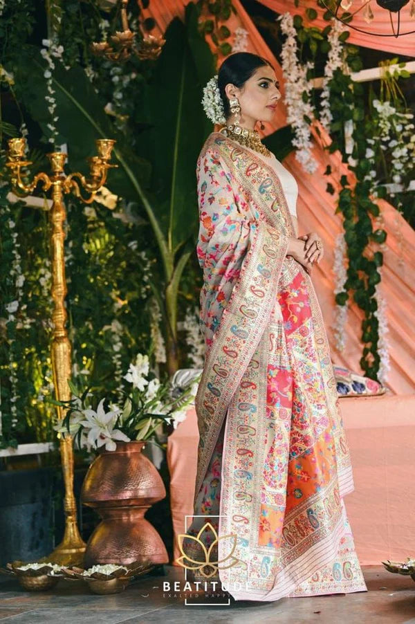 Dixz Fashion Wedding Special Saare-pethni White Saare