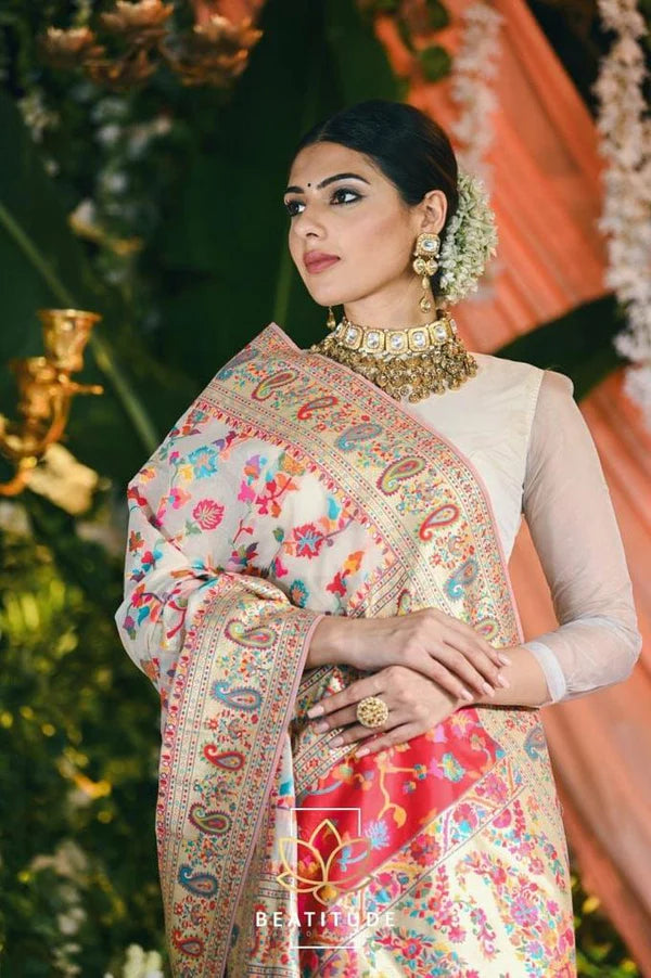 Dixz Fashion Wedding Special Saare-pethni White Saare