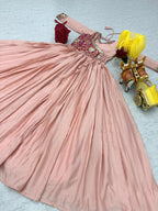 Dixz Fashion Bandhej Gown, Jacket & Hand Purse Combo