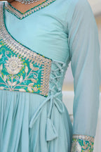 Dixz Fashion Bandhej Gown, Jacket & Hand Purse Combo