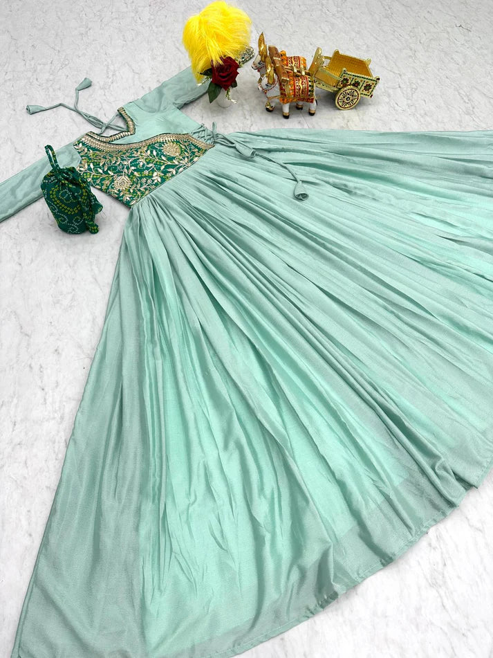 Dixz Fashion Bandhej Gown, Jacket & Hand Purse Combo