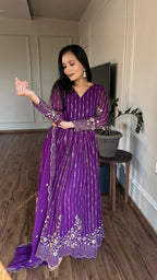Dixz Fashion Glamorous Fox Georgette Embroidered Gown Set with Dupatta (Fully Stitched)
