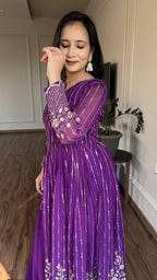Dixz Fashion Glamorous Fox Georgette Embroidered Gown Set with Dupatta (Fully Stitched)