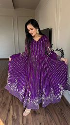 Dixz Fashion Glamorous Fox Georgette Embroidered Gown Set with Dupatta (Fully Stitched)