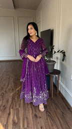 Dixz Fashion Glamorous Fox Georgette Embroidered Gown Set with Dupatta (Fully Stitched)