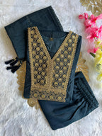 Dixz Fashion Elegant Embroidered Roman Silk Kurti Pant Dupatta Set