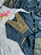 Dixz Fashion Elegant Embroidered Roman Silk Kurti Pant Dupatta Set