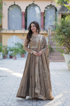 Dixz Fashion Premium Star Georgette 5-Layer Frill Gown with Sequins Dupatta