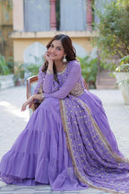 Dixz Fashion Premium Star Georgette 5-Layer Frill Gown with Sequins Dupatta