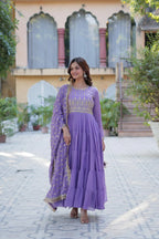 Dixz Fashion Premium Star Georgette 5-Layer Frill Gown with Sequins Dupatta