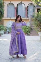 Dixz Fashion Premium Star Georgette 5-Layer Frill Gown with Sequins Dupatta