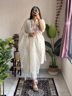 Dixz Fashion New Designer White Kurti Pant Dupatta Set