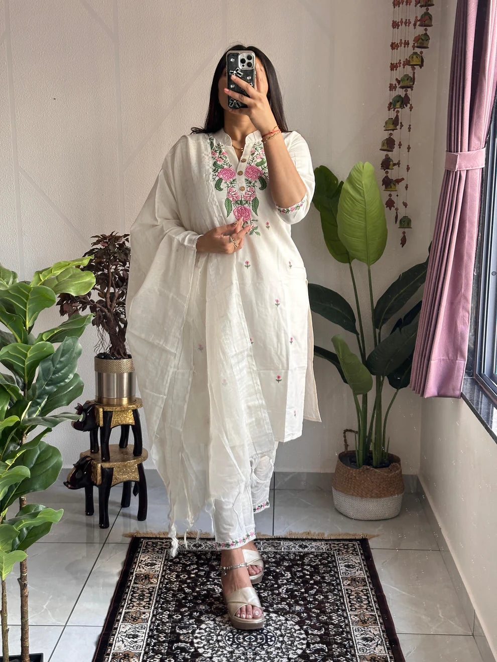 Dixz Fashion New Designer White Kurti Pant Dupatta Set