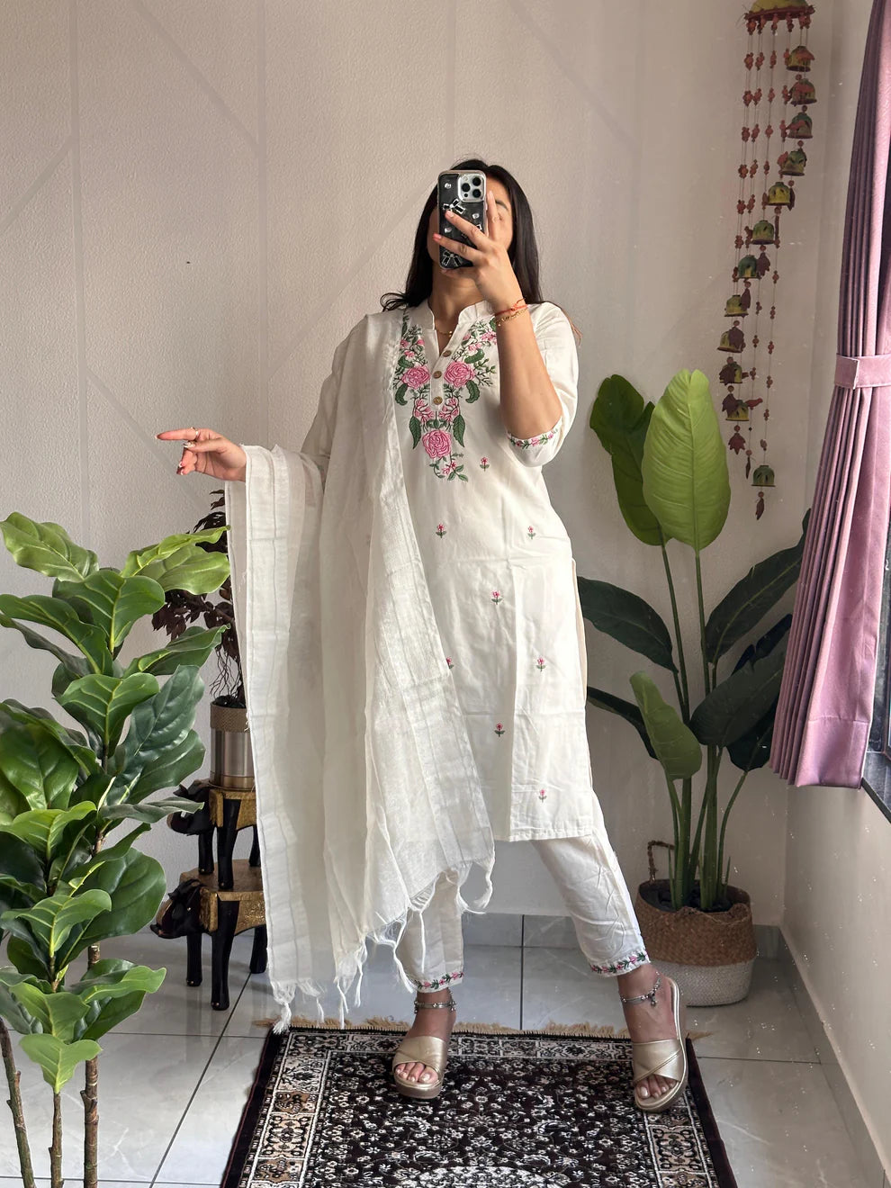 Dixz Fashion New Designer White Kurti Pant Dupatta Set