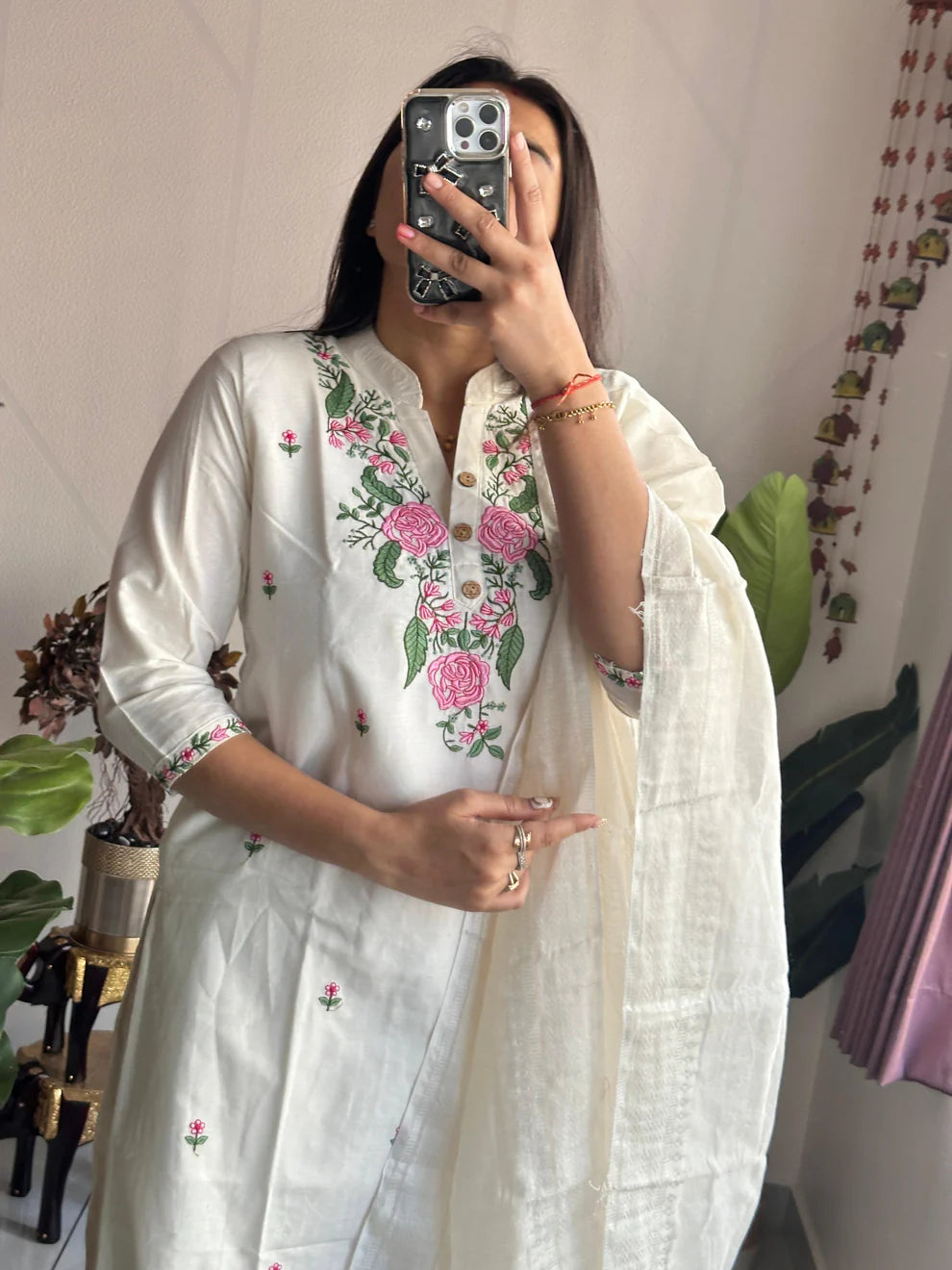 Dixz Fashion New Designer White Kurti Pant Dupatta Set