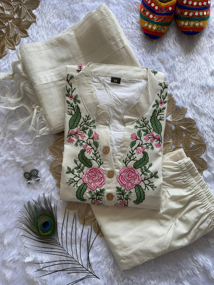 Dixz Fashion New Designer White Kurti Pant Dupatta Set