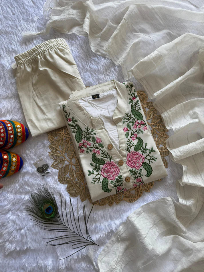 Dixz Fashion New Designer White Kurti Pant Dupatta Set