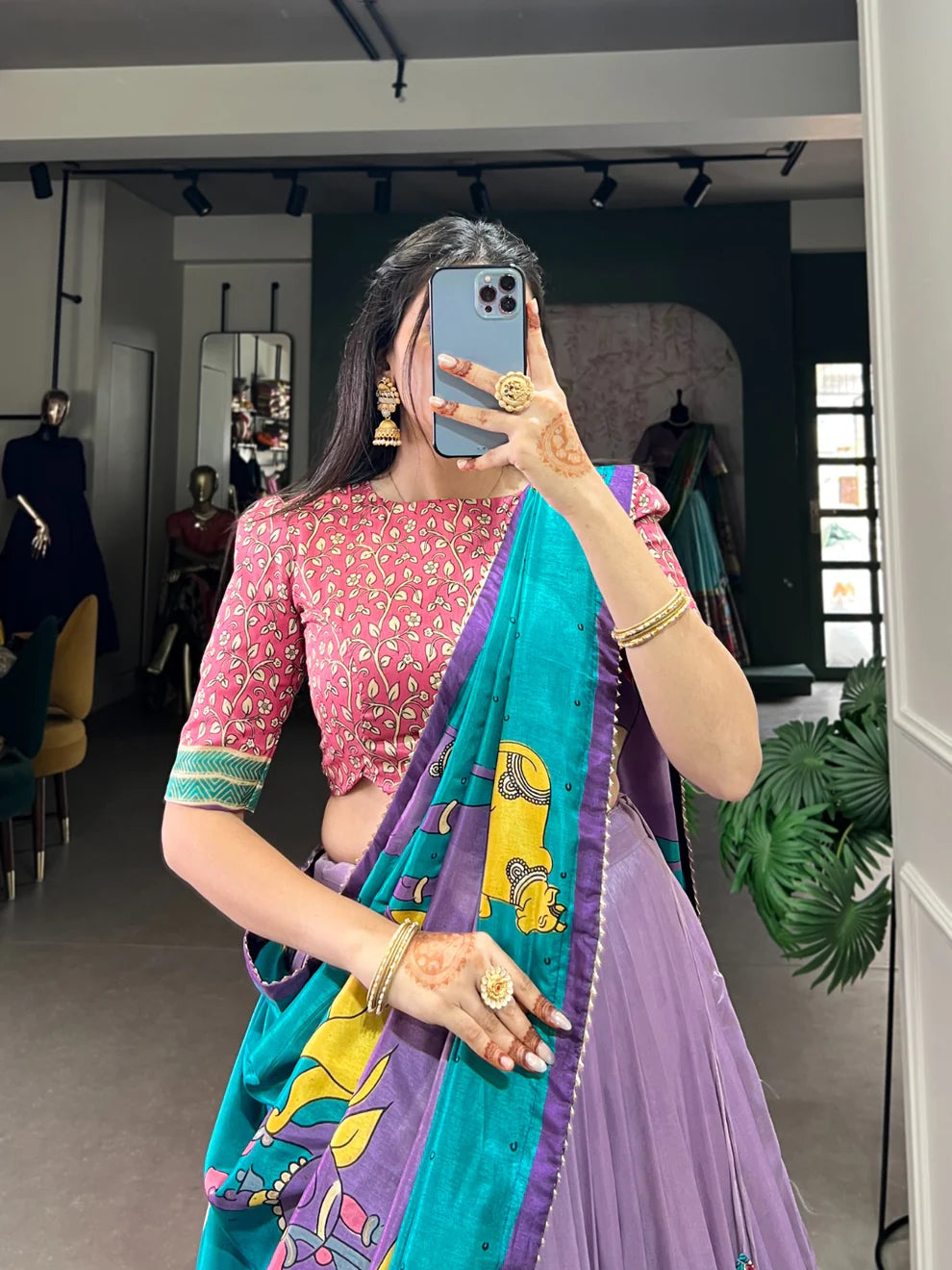 DIXZ FASHION KALAMKARI TUSSAR SILK LEHENGA CHOLI WITH DUPATTA
