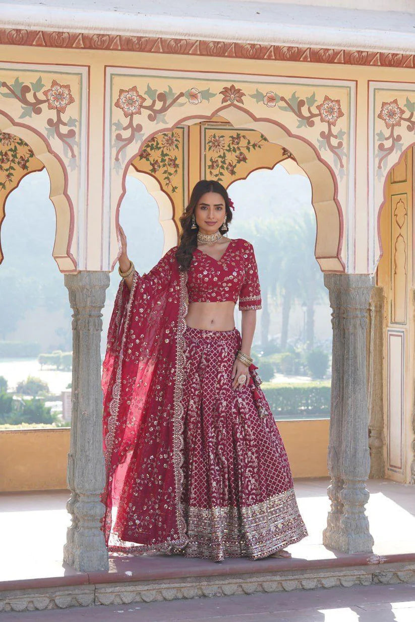 Dixz Fashion Designer Viscose Jacquard Lehenga Set with Sequins Embroidery Work