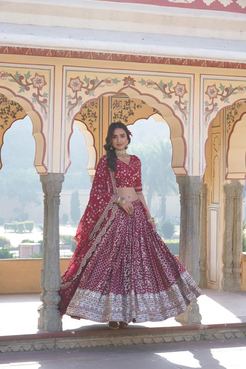 Dixz Fashion Designer Viscose Jacquard Lehenga Set with Sequins Embroidery Work