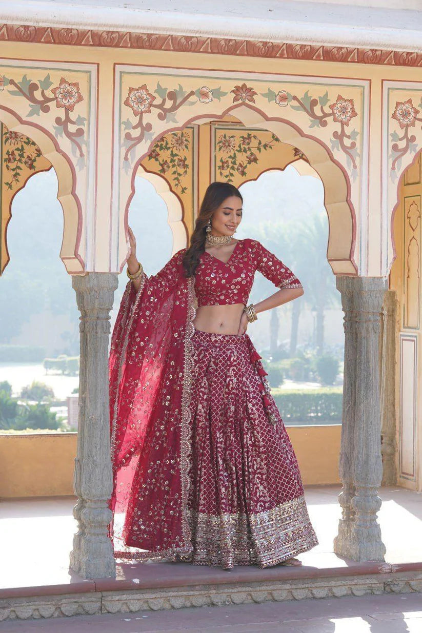 Dixz Fashion Designer Viscose Jacquard Lehenga Set with Sequins Embroidery Work