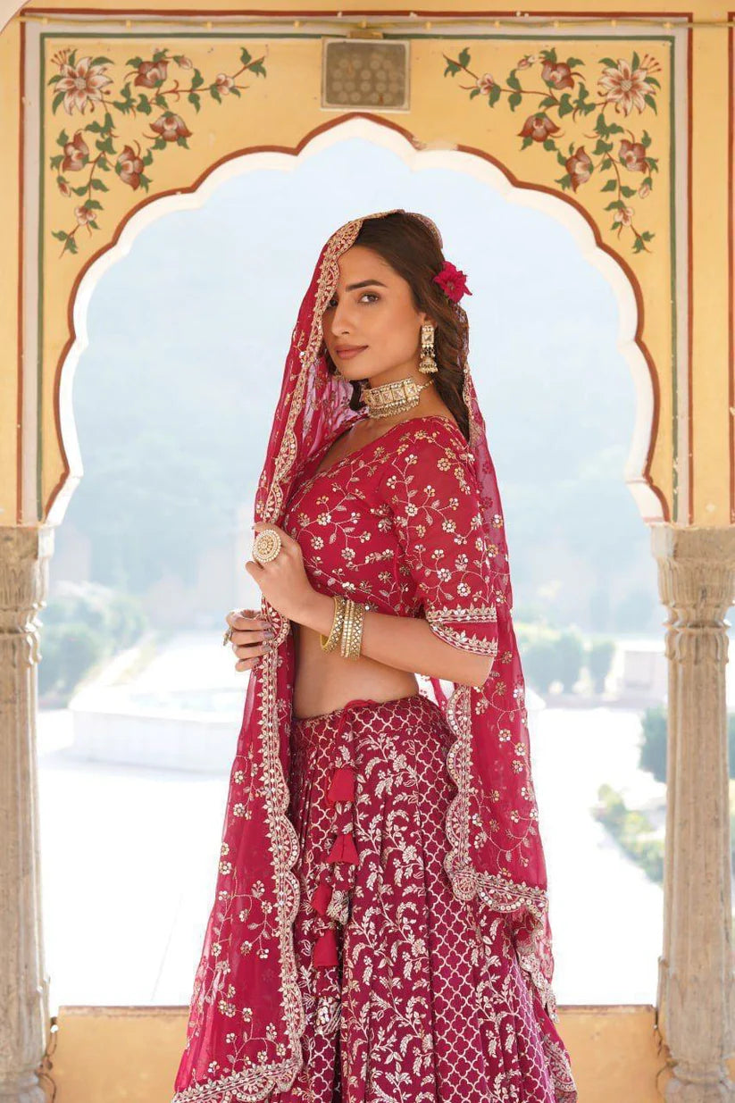 Dixz Fashion Designer Viscose Jacquard Lehenga Set with Sequins Embroidery Work