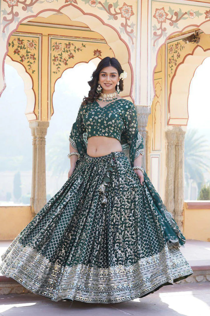 Dixz Fashion Designer Viscose Jacquard Lehenga Set with Sequins Embroidery Work
