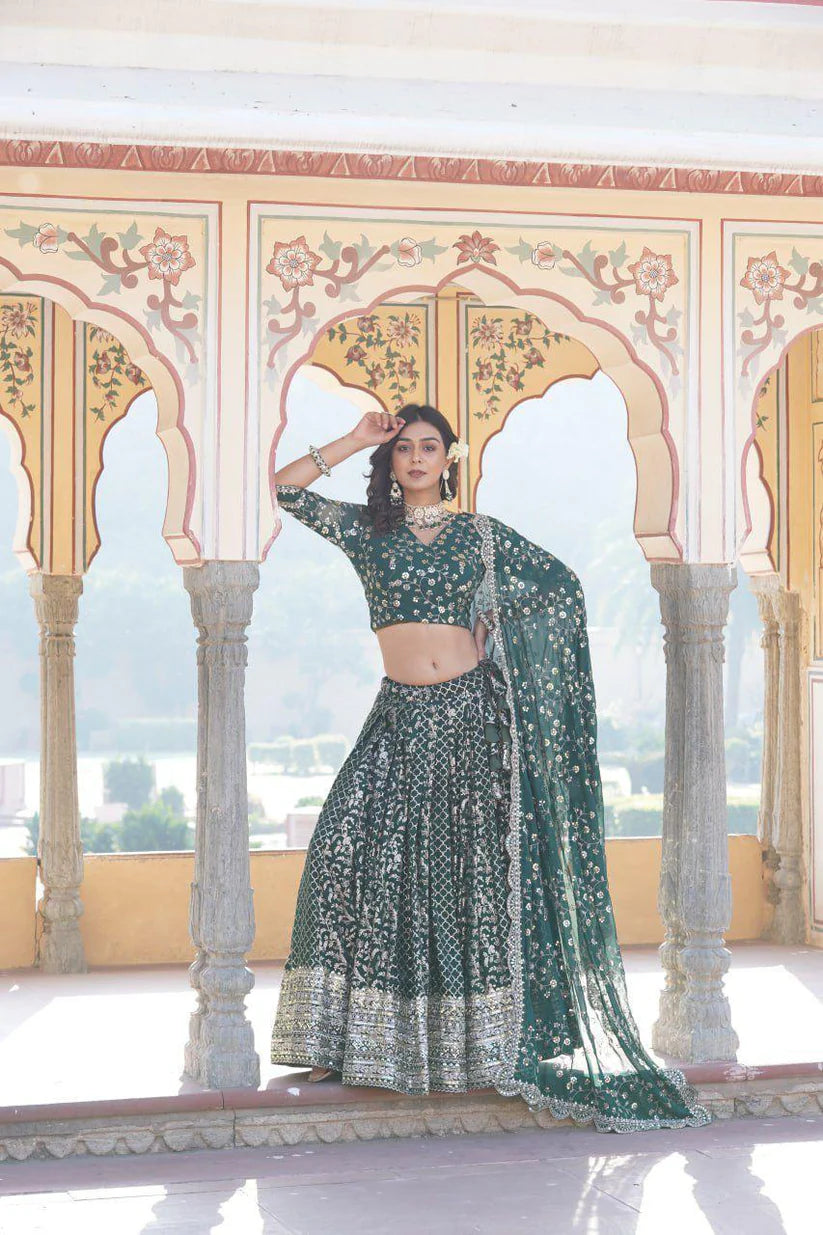 Dixz Fashion Designer Viscose Jacquard Lehenga Set with Sequins Embroidery Work