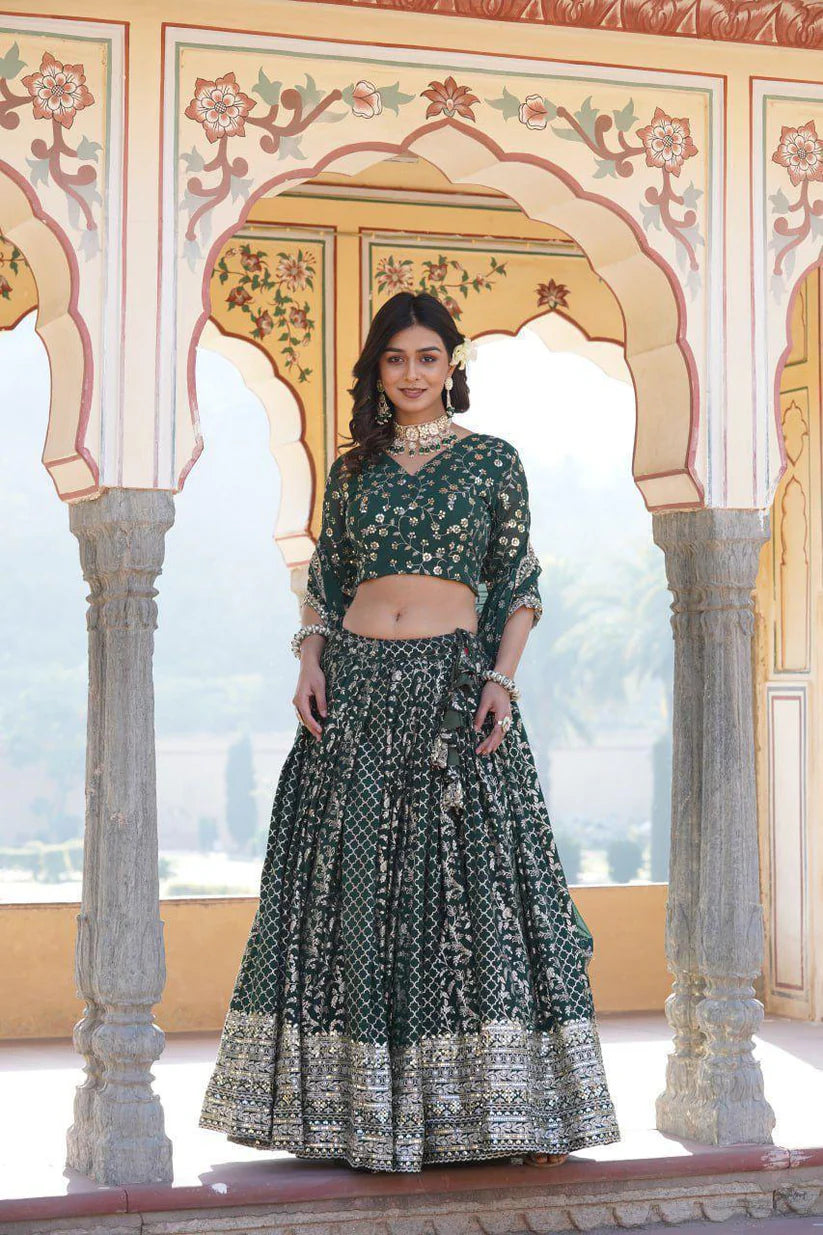Dixz Fashion Designer Viscose Jacquard Lehenga Set with Sequins Embroidery Work