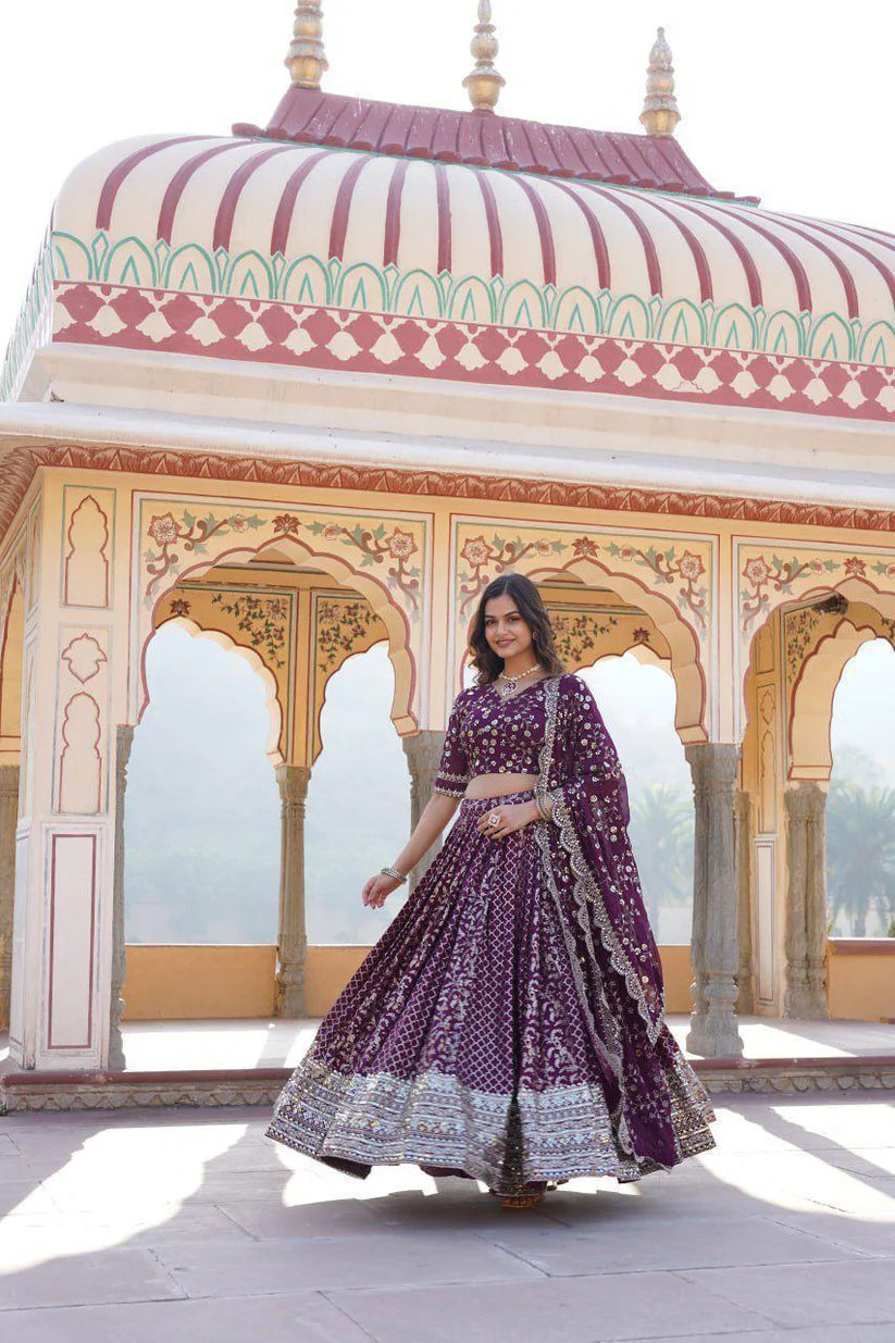 Dixz Fashion Designer Viscose Jacquard Lehenga Set with Sequins Embroidery Work