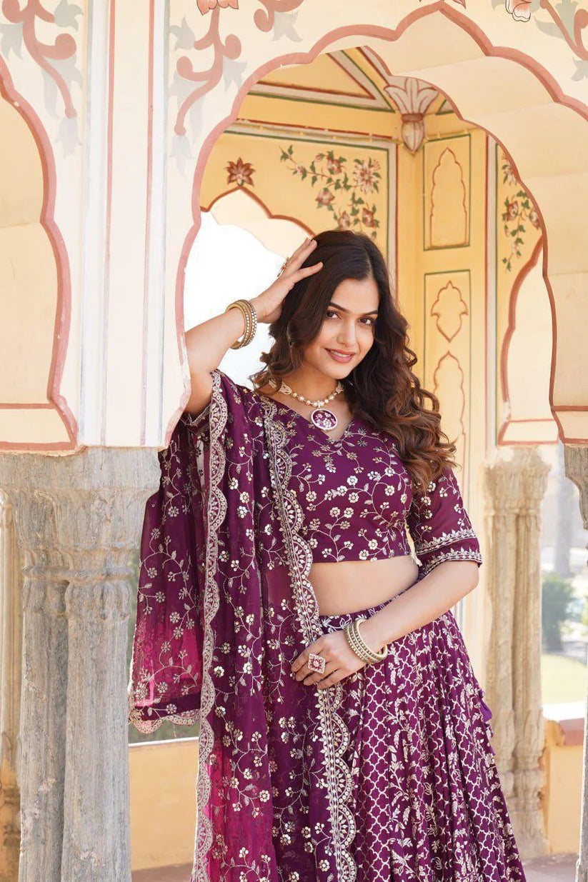 Dixz Fashion Designer Viscose Jacquard Lehenga Set with Sequins Embroidery Work