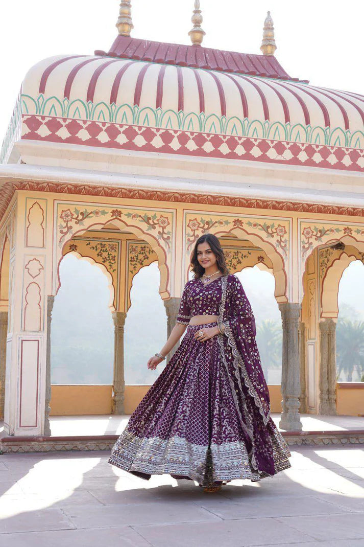 Dixz Fashion Designer Viscose Jacquard Lehenga Set with Sequins Embroidery Work