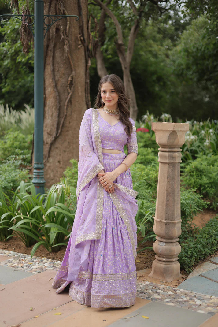 Dixz Fashion Premium Dyable Viscose Jacquard Lehenga Set with Sequins Work