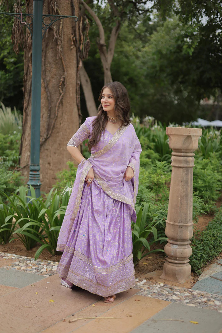 Dixz Fashion Premium Dyable Viscose Jacquard Lehenga Set with Sequins Work