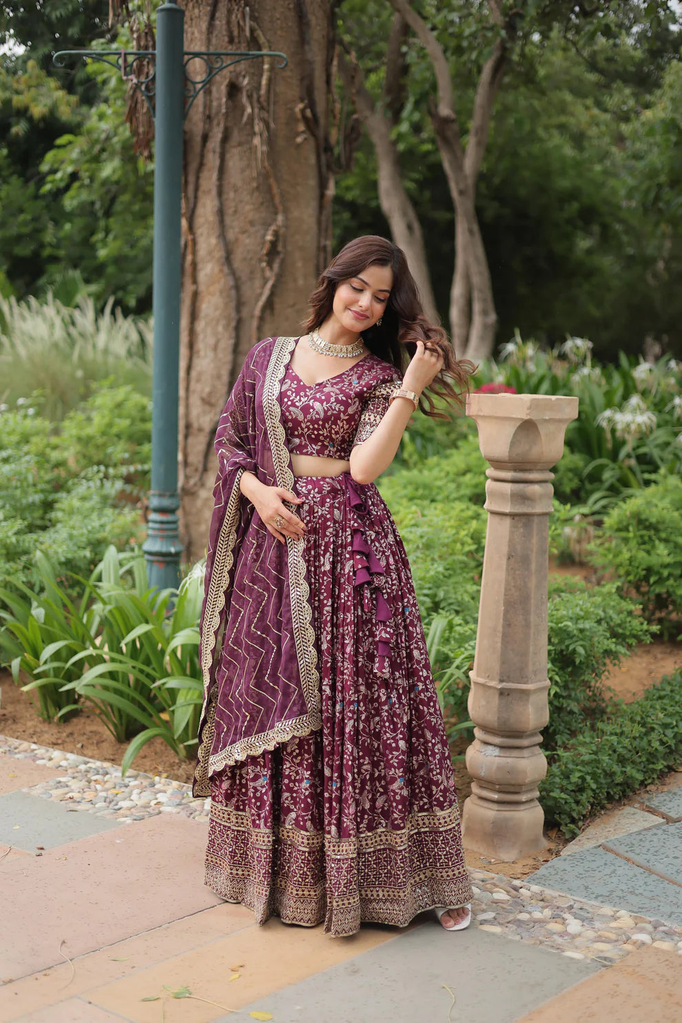 Dixz Fashion Premium Dyable Viscose Jacquard Lehenga Set with Sequins Work